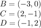 B =(-3,0) \\ C = (2,-1) \\ D = (-1,2)