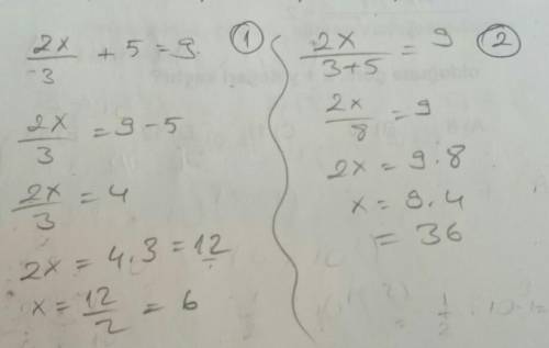 Solve for x. 2x/3+5=9