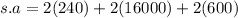 s.a = 2(240) + 2(16000) + 2(600)