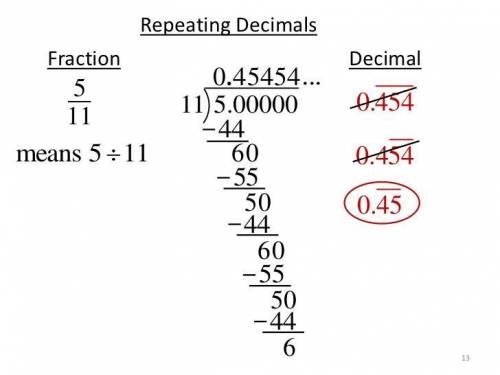 Convert to a decimal using long division: 5/11 AndHow did you decide when you have calculated enough