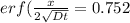 erf(\frac{x}{2 \sqrt{Dt}} = 0.752