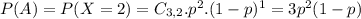 P(A) = P(X = 2) = C_{3,2}.p^{2}.(1-p)^{1} = 3p^{2}(1-p)