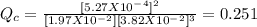 Q_c=\frac{[5.27X10^-^4]^2}{[1.97X10^-^2][3.82X10^-^2]^3}=0.251