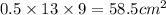 0.5 \times 13 \times 9 = 58.5cm^2