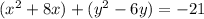 (x^2+8x)+(y^2-6y)=-21