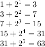 1 + 2^1 = 3\\3 + 2^2 = 7\\7 + 2^3 = 15\\15 + 2^4 = 31\\31 + 2^5 = 63