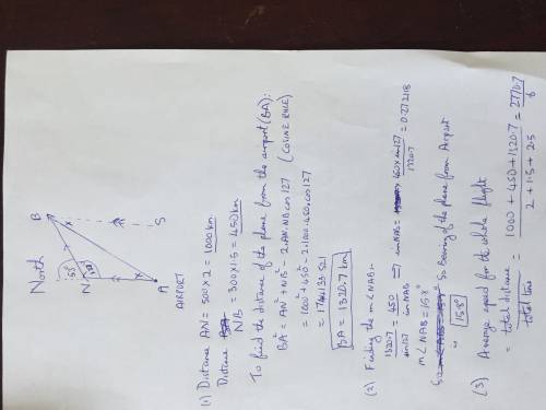 (1). An Aeroplane leaves an airport, flies due North for 2 hrs at 500km/h. It then flies on a bearin