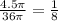 \frac{4.5\pi }{36 \pi } = \frac{1}{8}