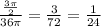 \frac{\frac{3\pi}{2} }{36\pi} = \frac{3}{72} =\frac{1}{24}