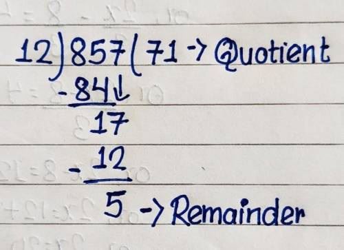 What is the remainder when 857 is divided by 12