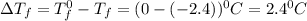 \Delta T_f=T_f^0-T_f=(0-(-2.4))^0C=2.4^0C