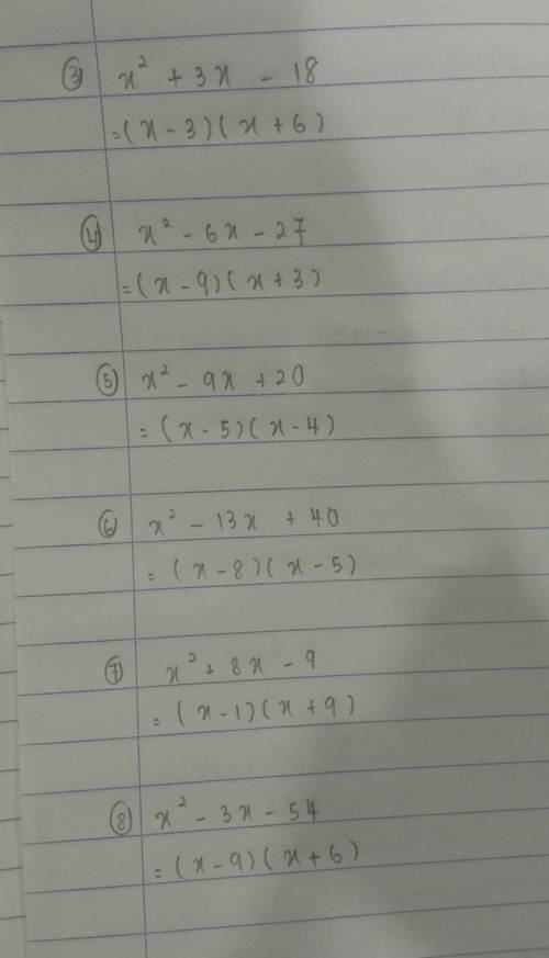 Factorising quadratics 1

will give brainiless:)
Attached the photo
Need all completed