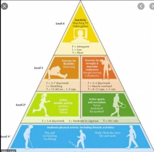What activities belong at the top of the physical activity pyramid