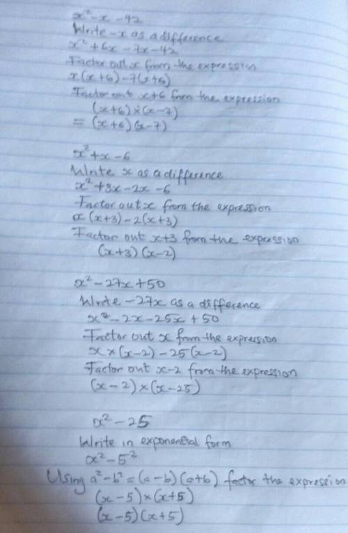 Factorise the following quadratic equations