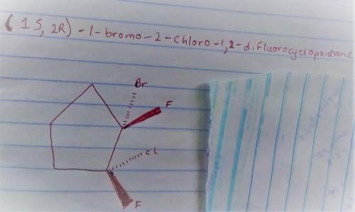 Draw every stereoisomer for 1-bromo-2-chloro-1,2-difluorocyclopentane. Use wedge-and-dash bonds for