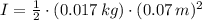 I = \frac{1}{2}\cdot (0.017\,kg)\cdot (0.07\,m)^{2}