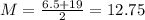 M = \frac{6.5+19}{2} = 12.75