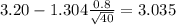 3.20-1.304\frac{0.8}{\sqrt{40}}=3.035