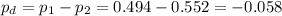 p_d=p_1-p_2=0.494-0.552=-0.058