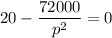 20 - \dfrac{72000}{p^2}=0