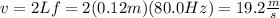 v=2Lf=2(0.12m)(80.0Hz)=19.2\frac{m}{s}