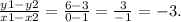 \frac{y1 - y2}{x1 - x2} = \frac{6 - 3}{0 - 1} = \frac{3}{-1} = -3.