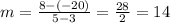 m=\frac{8-(-20)}{5-3} =\frac{28}{2} =14