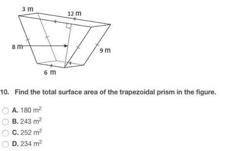Find the total surface area of the trapezoidal prism in the figure. a. 182 m2