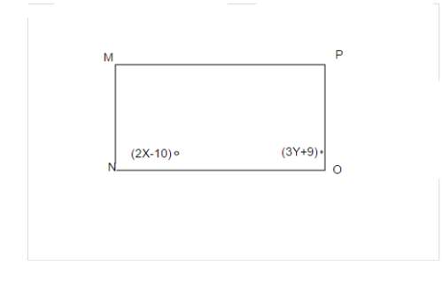 Given that mnop is a rectangle, find x and y. a. x = 100, y= 81 b. x = 50, y = 27&lt;
