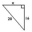 Use the pythagorean theorem to find the length of x on the triangle below.