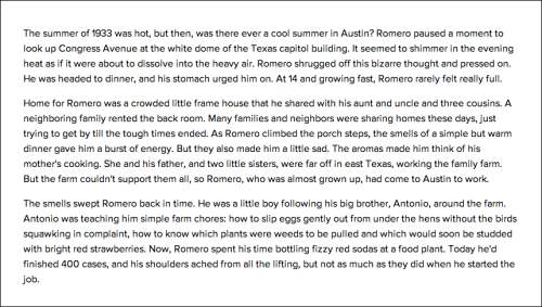 Read this inference: "romero was sorry to have to leave the family farm." what detail from the stor