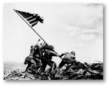 Art expresses many things in culture. how does this image of an american flag being placed at iwo ji