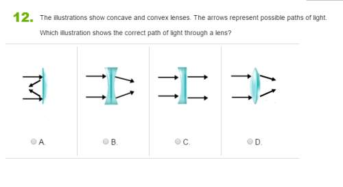 The illustrations show concave and convex lenses. the arrows represent possible paths of light.