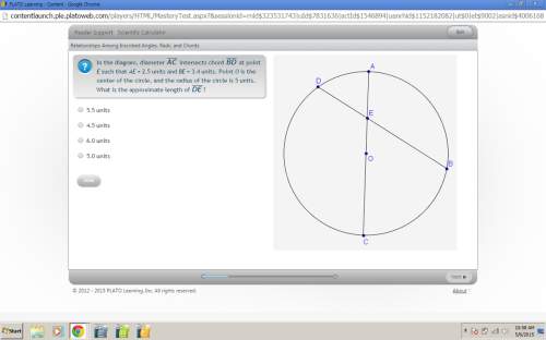 In the diagram, diameter ac intersects chord bd at point e such that ae = 2.5 units and be = 3.4 uni