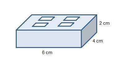 Abuilding block is made by taking a 6 cm by 4 cm by 2 cm block and removing four cubes from the cent