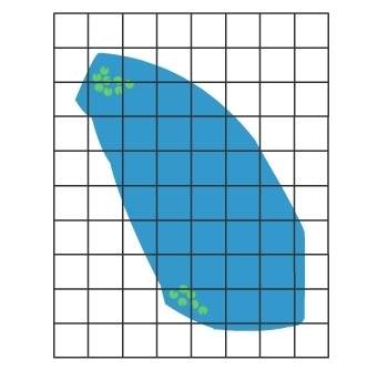 Each square on the grid represents 1 yd2. what is the approximate area of this pond?  a. abou