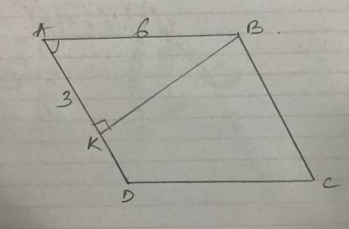 Given: ABCD parallelogram BK ⊥ AD , AB = 6, AK = 3 Find: m∠A, m∠B, m∠C, m∠D