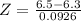 Z = \frac{6.5 - 6.3}{0.0926}