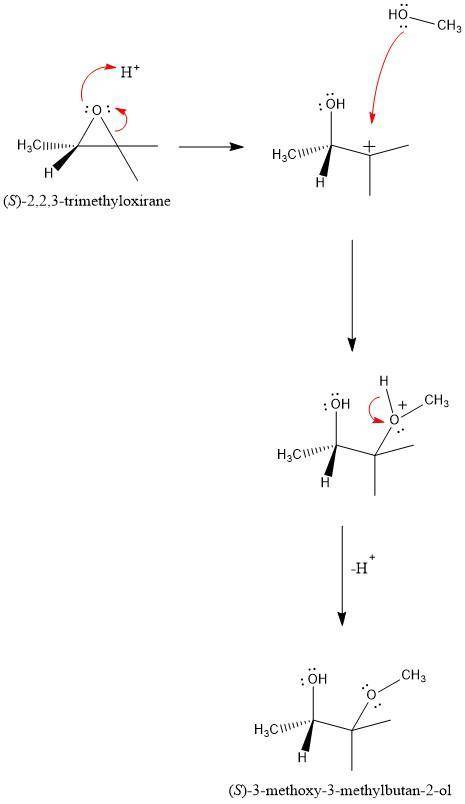 Draw the structural formula of the major product of the reaction of (S)-2,2,3-trimethyloxirane with