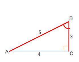 Triangle A B C is shown. Angle B C A is a right angle. The length of hypotenuse A B is 5, the length