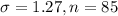 \sigma = 1.27, n = 85