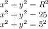 x^2+y^2=R^2\\x^2+y^2=25\\x^2+y^2=5^2