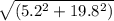 \sqrt{(5.2^2 + 19.8^2)}