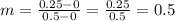 m=\frac{0.25-0}{0.5-0} =\frac{0.25}{0.5} =0.5