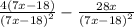 \frac{4\left(7x-18\right)}{\left(7x-18\right)^2}-\frac{28x}{\left(7x-18\right)^2}