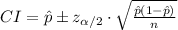 CI=\hat p\pm z_{\alpha/2}\cdot \sqrt{\frac{\hat p(1-\hat p)}{n}}