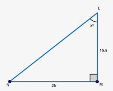 If cot x° = three fourths, what is the value of b? Triangle LMN in which angle M measures 90 degrees