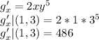 g'_x = 2xy^5\\g'_x|(1,3)= 2*1*3^5\\g'_x|(1,3) = 486