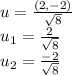 u = \frac{(2, -2)}{\sqrt{8} } \\u_1 = \frac{2}{\sqrt{8} } \\u_2 = \frac{-2}{\sqrt{8} }
