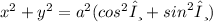 {x}^{2}  +  {y}^{2}  =  {a}^{2} ( {cos}^{2} θ +  {sin}^{2} θ)